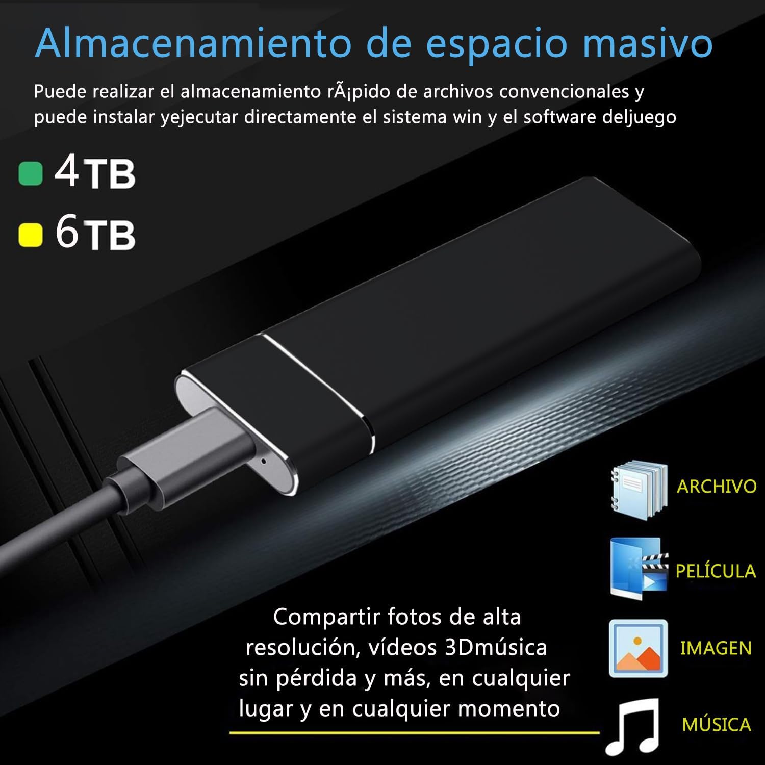 YEBGAHJ DISCO DURO PORTÁTIL 4TB